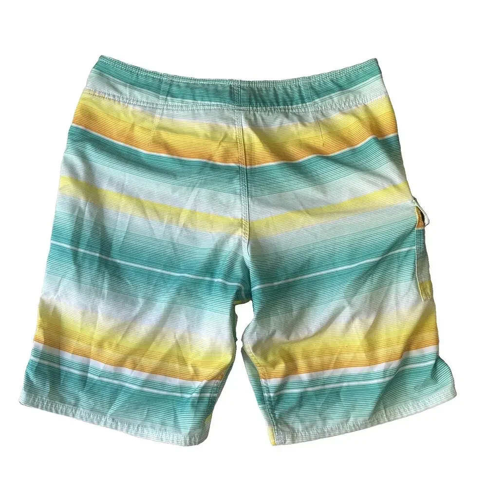 Reef Men Swimwear 32 Turquoise Board Shorts Striped Surf Shorts Logo Lined 10”